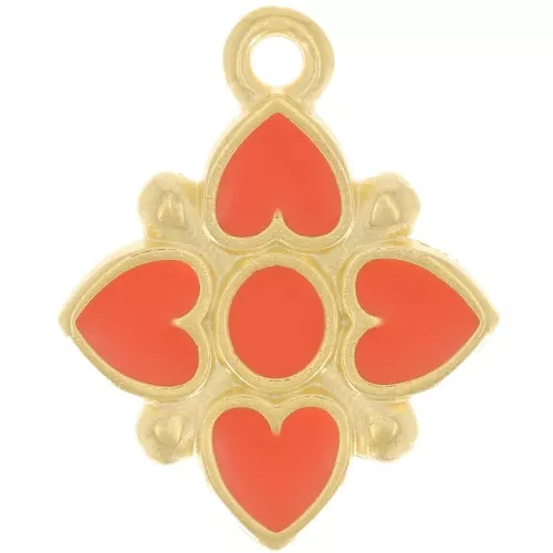 Pendente fiore 17,5x14mm cuore in resina epossidica Dorata oro fino- Giacinto x1