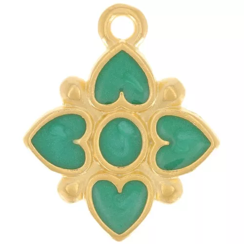 Pendente fiore 17,5x14mm cuore in resina epossidica Dorata oro fino - Perla verde