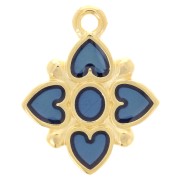 Pendente fiore 17,5x14mm cuore in resina epossidica Dorata oro fino - Blu