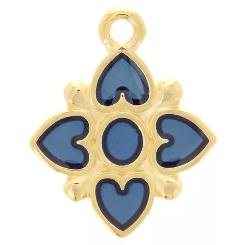 Pendente fiore 17,5x14mm cuore in resina epossidica Dorata oro fino - Blu