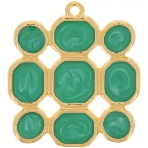 Pendente quadrato 27x25 mm in resina epossidica -dorato oro fino- Perla verde