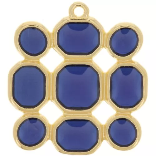 Pendente quadrato 27x25 mm in resina epossidica -dorato oro fino - Blu