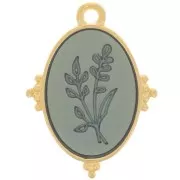 Pendente ovale 21x15mm con motivo floreale in resina eposs. dorato oro fino-Blu x1
