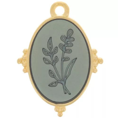 Pendente ovale 21x15mm con motivo floreale in resina eposs. dorato oro fino-Blu x1