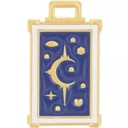 Pendente rettangolo 30x18 mm motivo luna e stelle- Dorato oro fino- Blu scuro x1