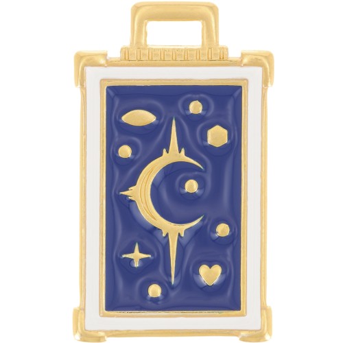 Pendente rettangolo 30x18 mm motivo luna e stelle- Dorato oro fino- Blu scuro x1