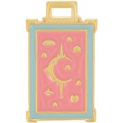 Pendente rettangolo 30x18 mm motivo luna e stelle-dorato oro fino - Rosa x1