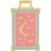 Pendente rettangolo 30x18 mm motivo luna e stelle-dorato oro fino - Rosa x1