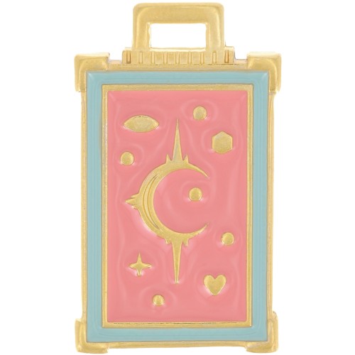 Pendente rettangolo 30x18 mm motivo luna e stelle-dorato oro fino - Rosa x1