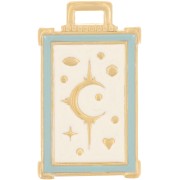 Pendente rettangolo 30x18 mm con motivo luna e stelle - Dorato oro fino- Avorio x1