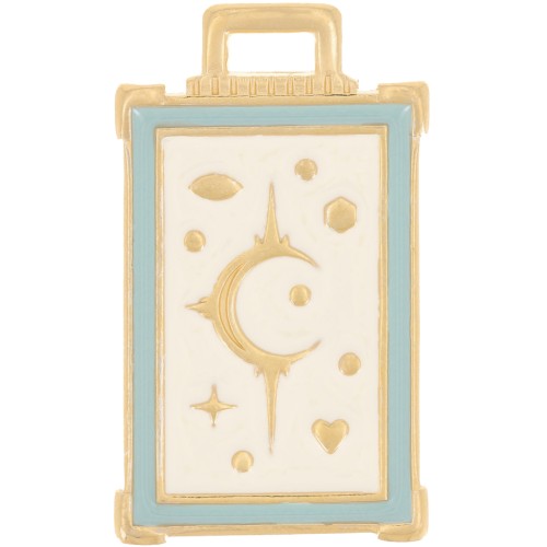 Pendente rettangolo 30x18 mm con motivo luna e stelle - Dorato oro fino- Avorio x1