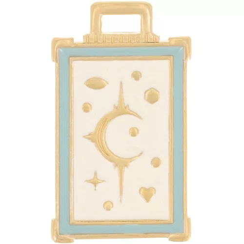 Pendente rettangolo 30x18 mm con motivo luna e stelle - Dorato oro fino- Avorio x1