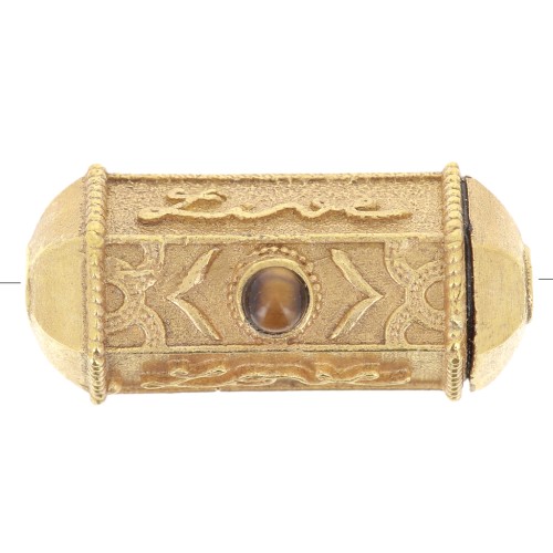 Perla cilindro escluso Perles&Co - 25x12 mm dorato oro fino - Occhio di tigre