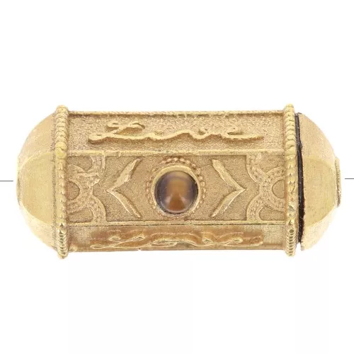 Perla cilindro escluso Perles&Co - 25x12 mm dorato oro fino - Occhio di tigre