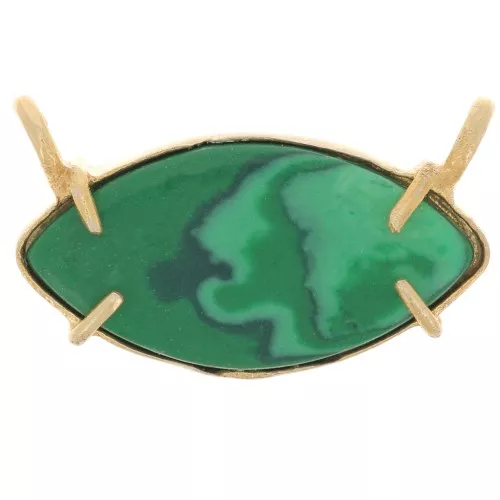 Pendente navetta 21x13 mm -Dorato in oro fino - Imitazione Malachite x1