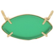 Pendente navetta in vetro 21x13 mm -Dorato con oro fino- Imitazione Onice verde x1|raw }}