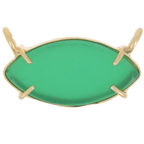 Pendente navetta in vetro 21x13 mm -Dorato con oro fino- Imitazione Onice verde x1