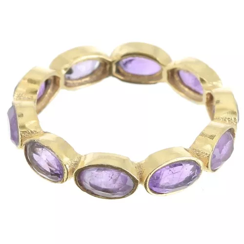 Anello con pietra ametista - Misura 51 - Dorato in oro fino x1
