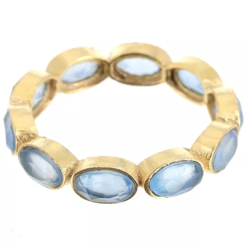 Anello con pietra calcedonio blu - Misura 53 - Dorato in oro fino x1