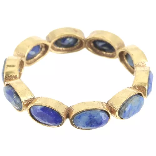 Anello con pietra lapislazzuli - Misura 53 - Dorato in oro fino x1