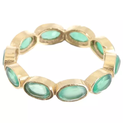 Anello con pietra onice verde - Misura 55 - Dorato in oro fino x1