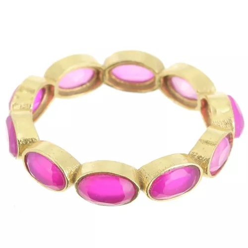 Anello con pietra Calcedonio rosa - Misura 51 - Dorato in oro fino x1