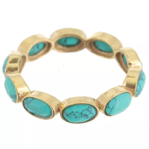 Anello con pietra imitazione turchese - Misura 51 - Dorato in oro fino x1