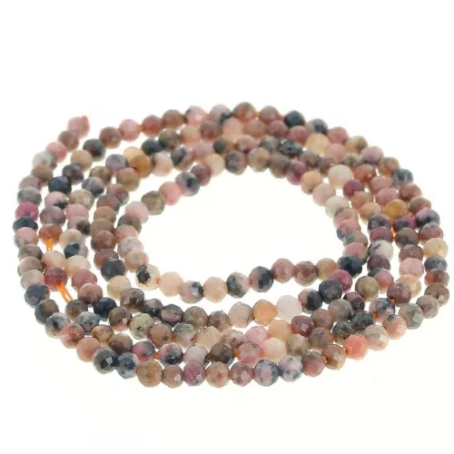 Perline sfaccettate rotonde da 2 mm in pietra semipreziosa - Rodonite x39cm