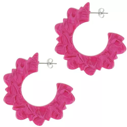 Orecchini a cerchio fiore in acetato 49 mm - Lampone marmorizzato x2