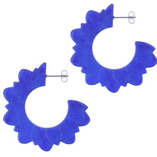 Orecchini a cerchio fiore in acetato 49 mm - Perla blu reale x2