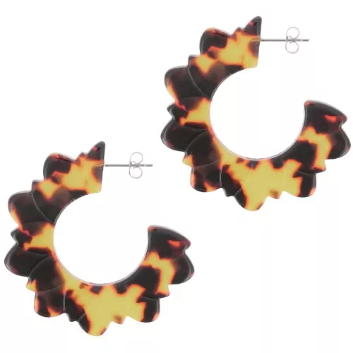 Orecchini a cerchio a fiore in acetato 49 mm - Tartaruga - Marrone - Nero x2