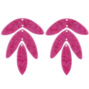 Set di 6 ciondoli a forma di foglia in acetato - 62x45 mm da montare - Lampone marmorizzato|raw }}