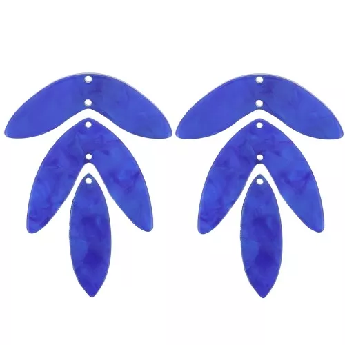 Set di 6 ciondoli a forma di foglia in acetato - 62x45 mm da montare - Royal Blue Pearl