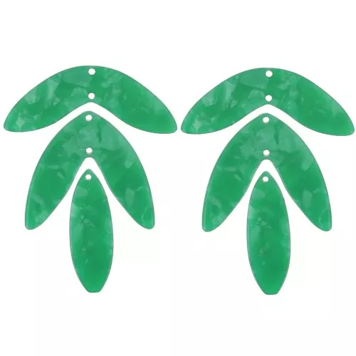 Set di 6 pendenti a forma di foglia in acetato - 62x45 mm da montare - Verde perlato