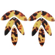 Set di 6 pendenti a forma di foglia - 62x45 mm in acetato - Marrone - Nero|raw }}