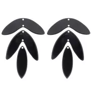 Set di 6 pendenti a forma di foglia - Acetato 62x45 mm da montare - Glitter oro - Nero