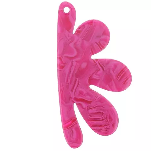 Pendente forma di mezzo fiore in acetato 53x26 mm - Lampone marmorizzato x1