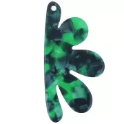 Pendente fiore in acetato 53x26 mm - Guscio di tartaruga - Perla verde scuro x1