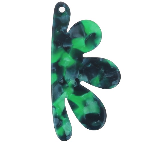 Pendente fiore in acetato 53x26 mm - Guscio di tartaruga - Perla verde scuro x1