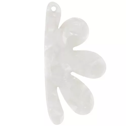 Pendente forma di mezzo fiore in acetato 53x26 mm - Perla bianca x1