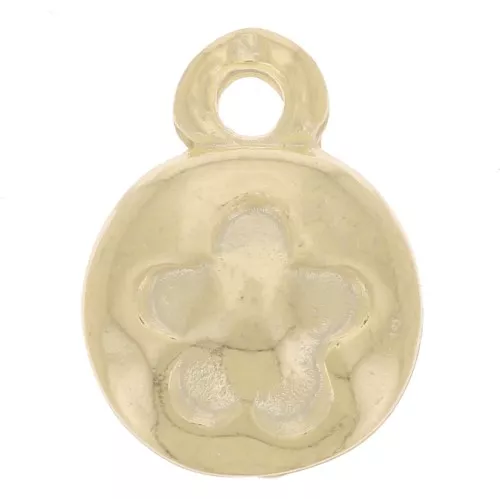 Ciondolo rotondo da 9 mm - motivo floreale - Dorato in oro fino x1