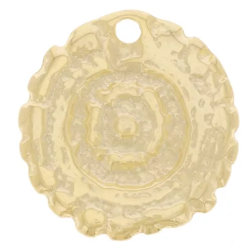 Pendente rotondo irregolare a trama etnica 18,5 mm -Dorato oro fino x1