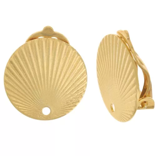 Clip per orecchie rotonde effetto plissettato da 15mm con foro Dorato oro fino x2
