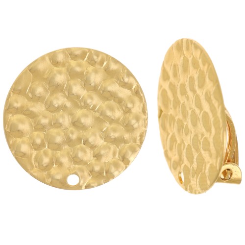 Clip per orecchie rotonde martellate 18 mm con foro - Dorato con oro fino x2