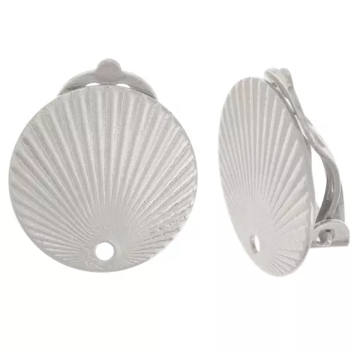 Clip per orecchie rotonde effetto plissettato 15 mm con foro - Placcate argento x2