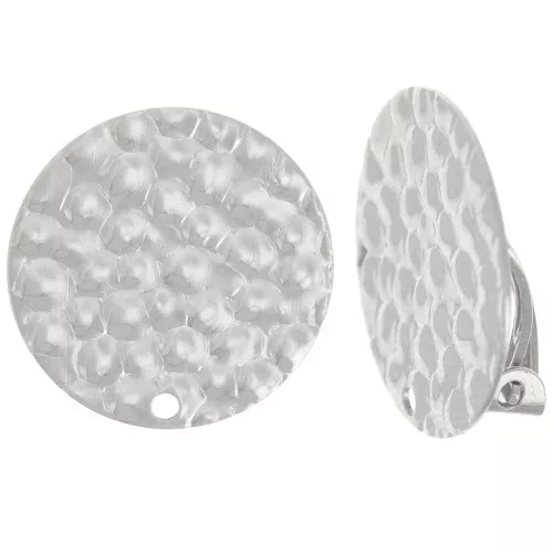 Clip per orecchie rotonde martellate 18 mm con foro - Placcate argento x2