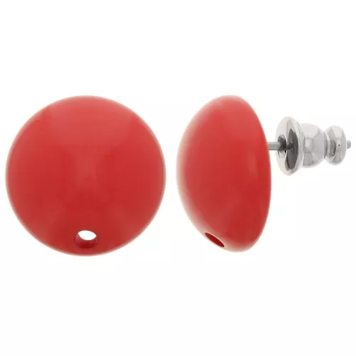 Orecchini tondi in resina da 14 mm - Rosso chiaro x2