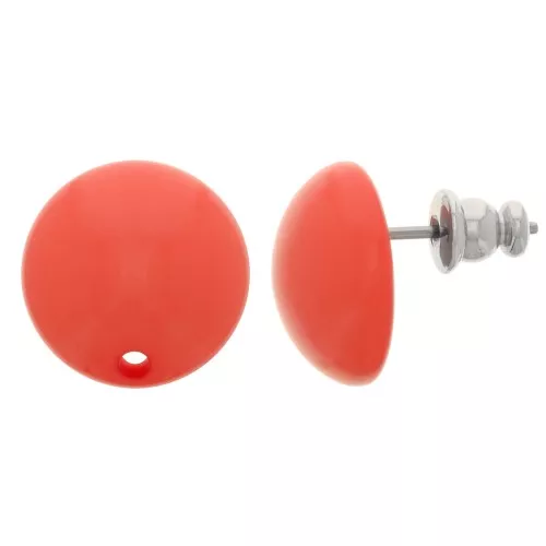 Orecchini tondi in resina da 14 mm - Rosso corallo x2