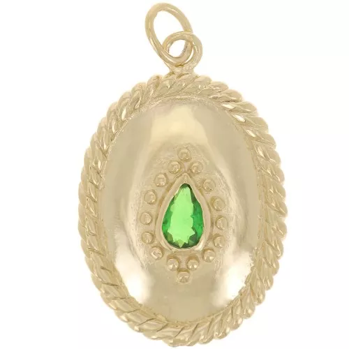 Pendente ovale corda 24x16 mm in ossido di zirconio placcato oro 3 micron - verde