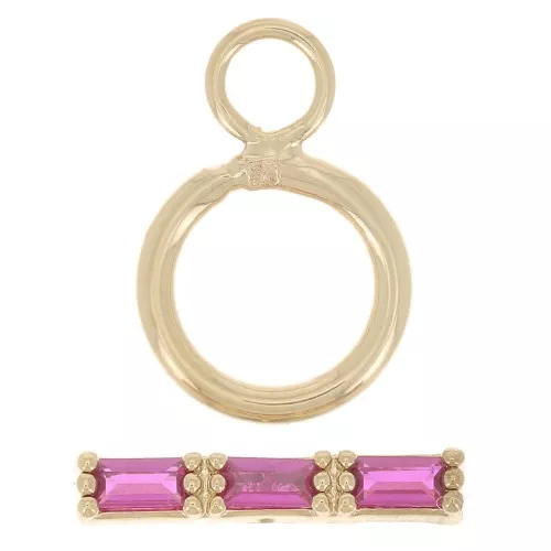 Chiusura a T da 9 mm - Barretta in ossido di zirconio - Placcata oro 3 micron - Fucsia x1